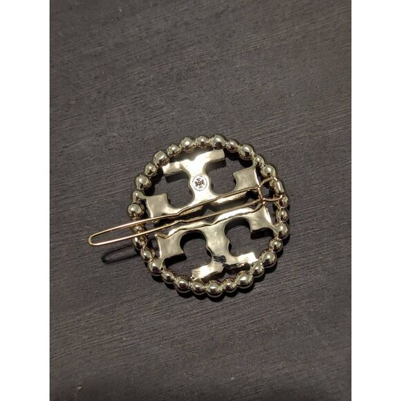 TORY BURCH Double T Logo Pearl Accent Hair Clip